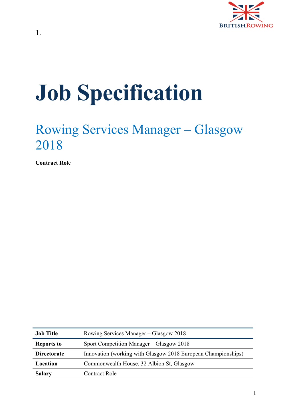 Rowing Services Manager Glasgow 2018