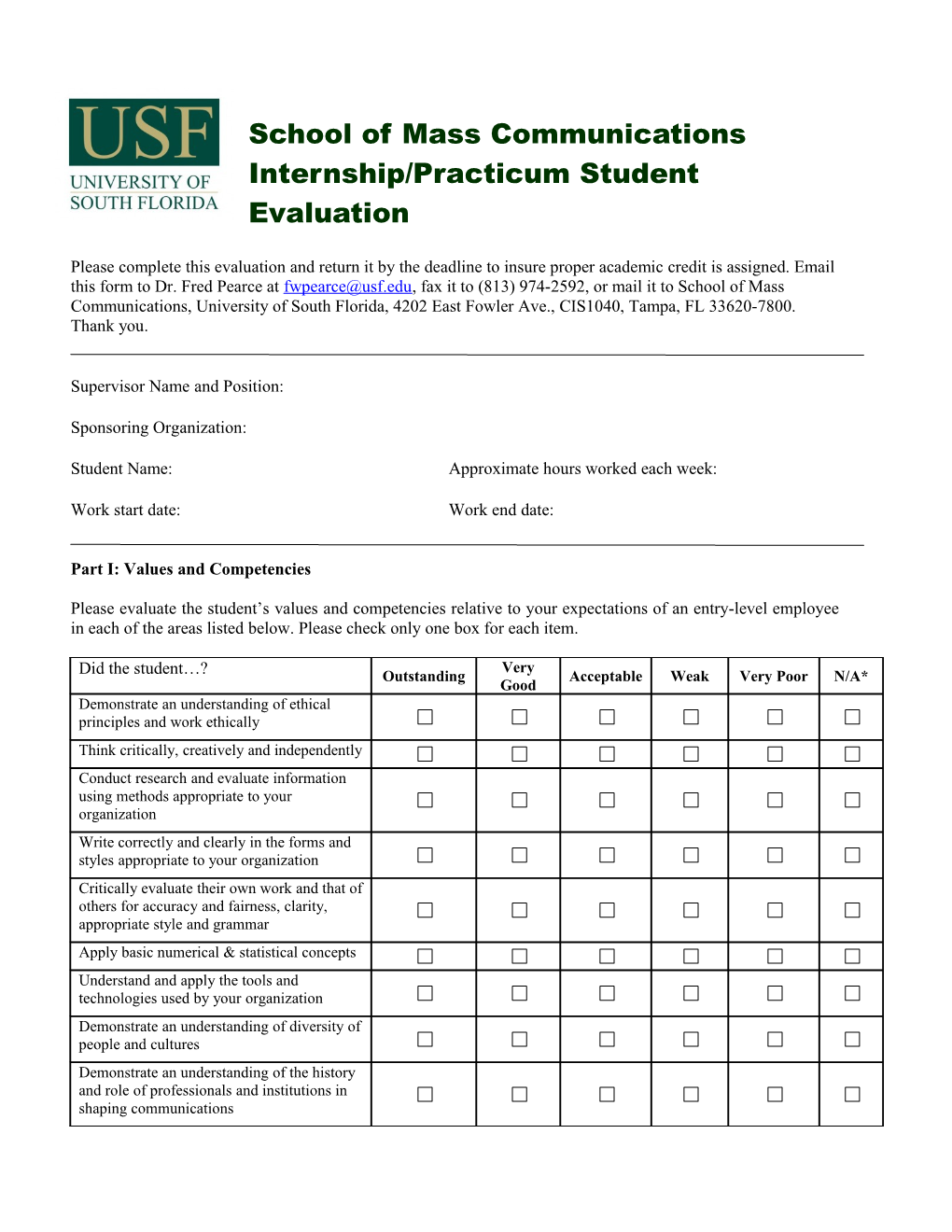 Internship/Practicum Evaluation