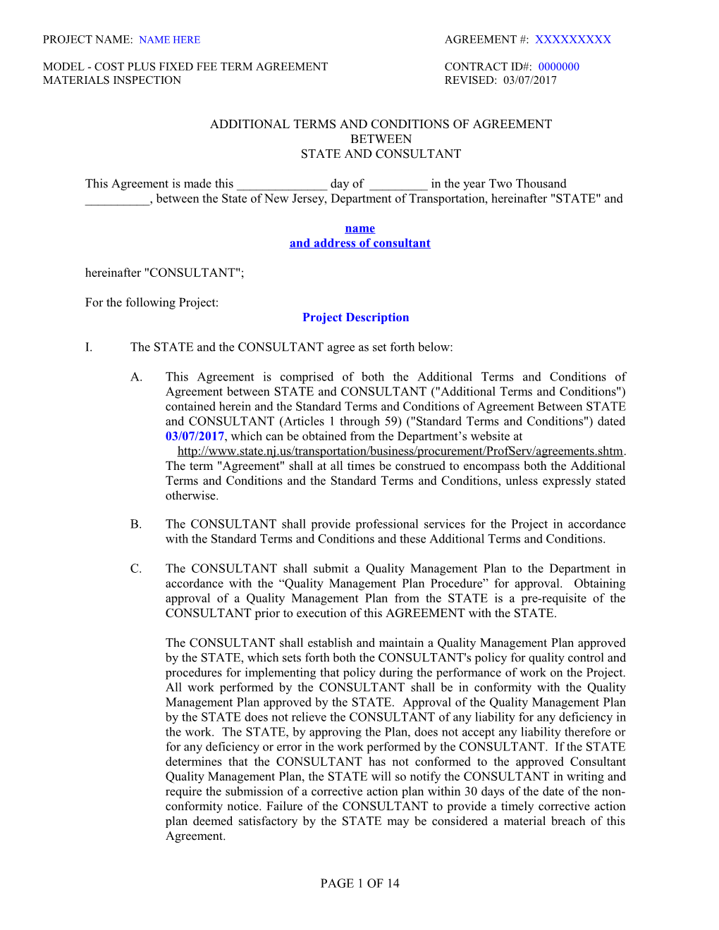 Cost Plus Fixed Fee Term Agreement Ci