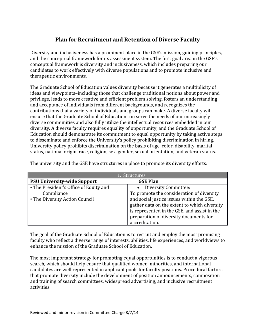 Plan for Recruitment and Retention of Diverse Faculty