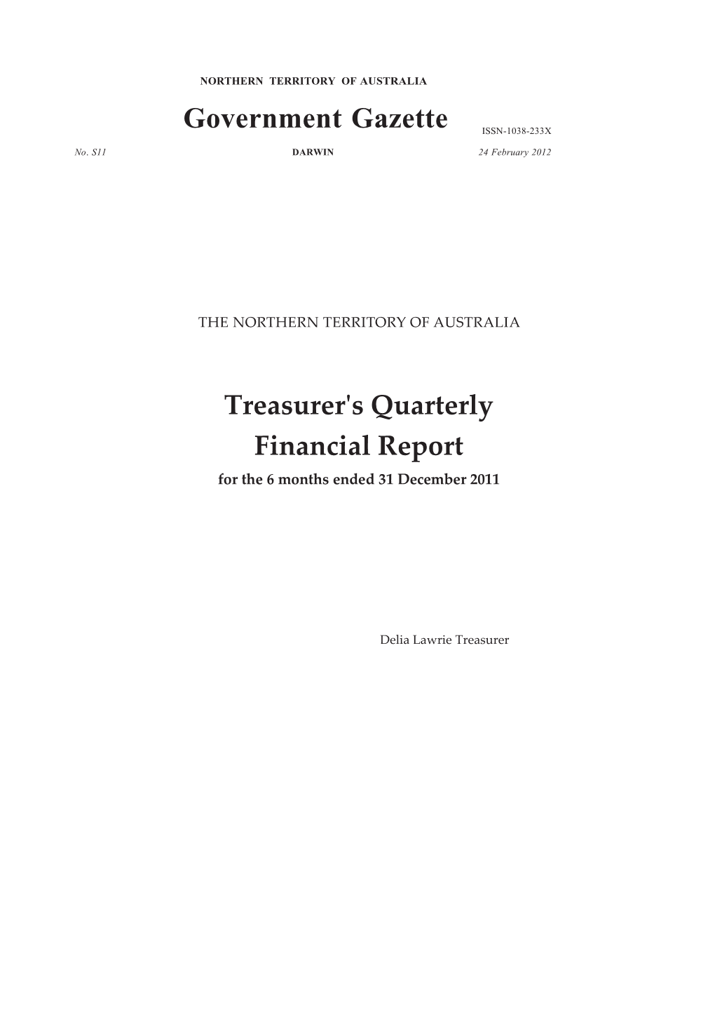 Treasurer's Quarterly Financial Report