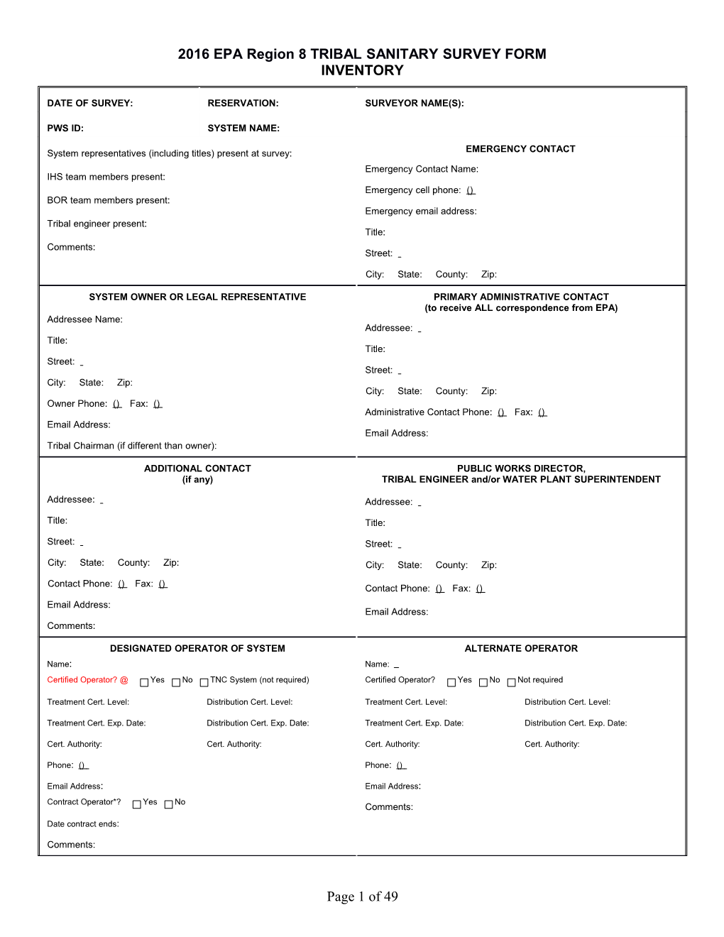 2016 EPA Region 8 TRIBAL SANITARY SURVEY FORM