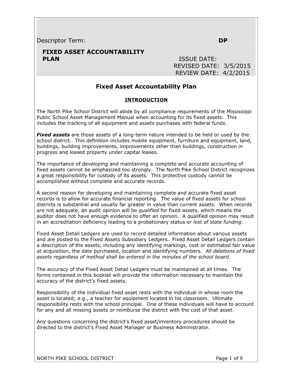 Fixed Asset Accountability
