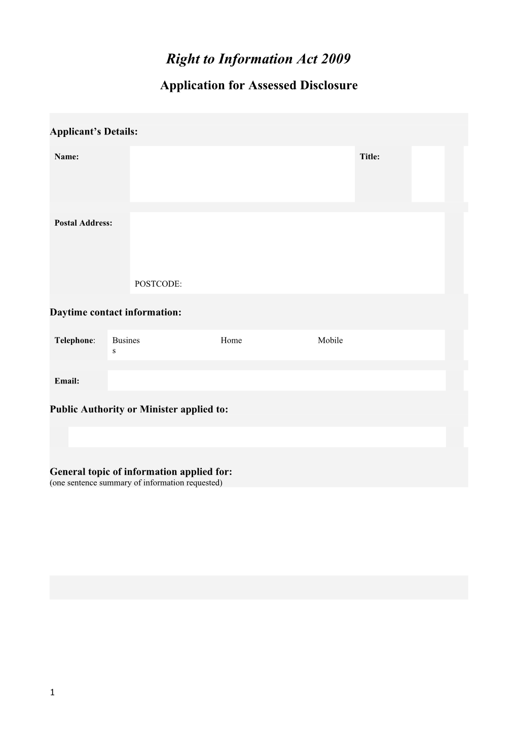 RTI Assessed Disclosure Application