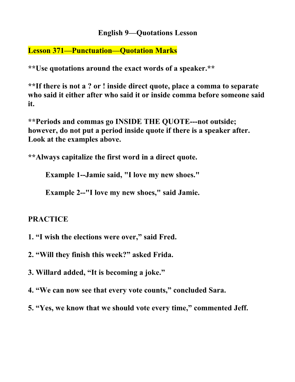 Lesson 371 Punctuation Quotation Marks