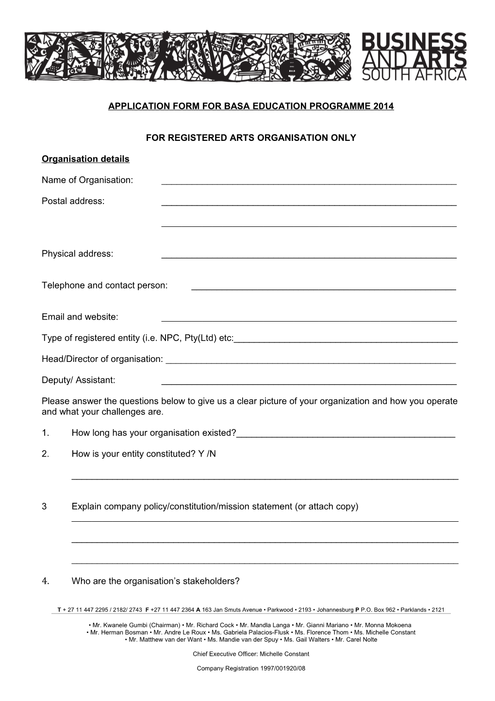 Application Form for Basa Education Programme 2014