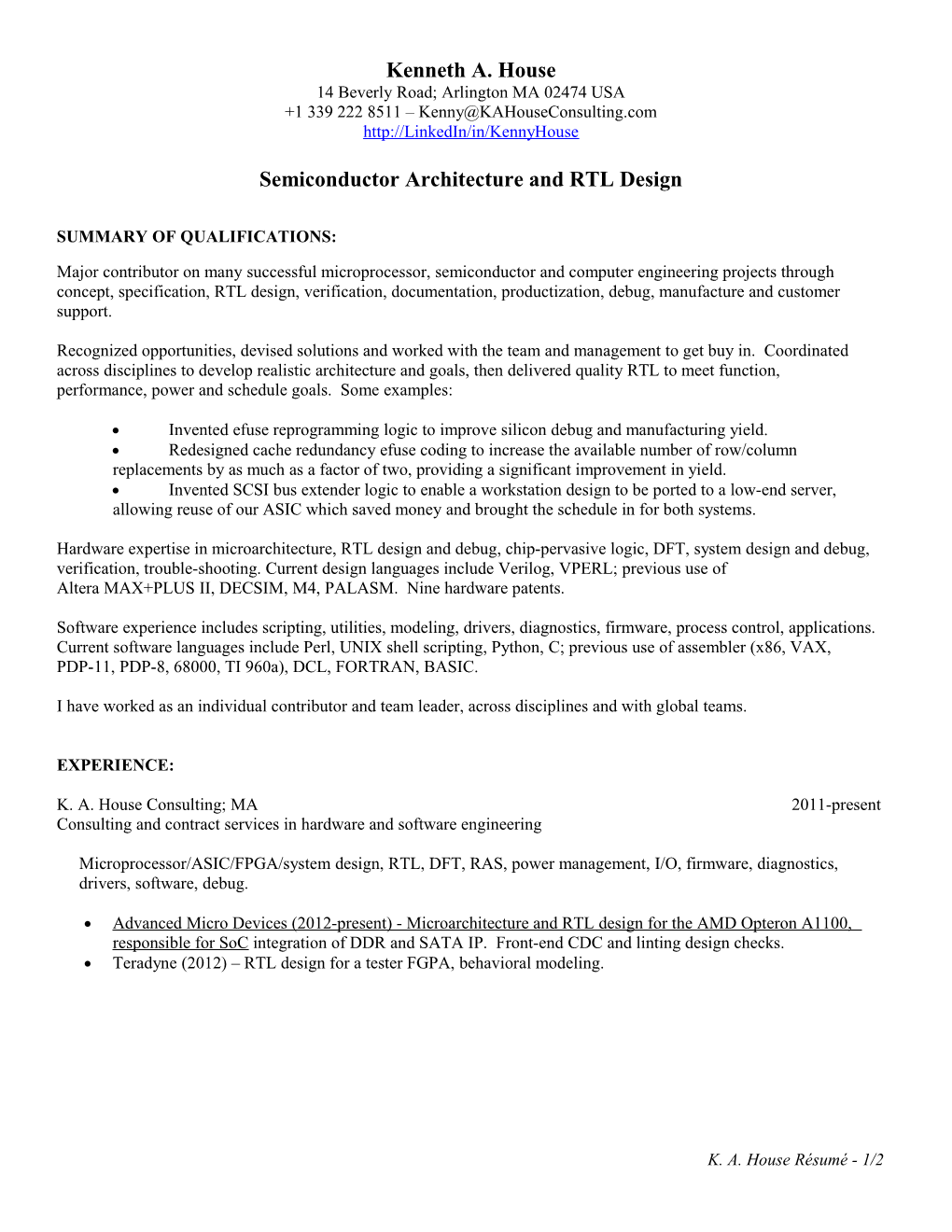 Semiconductor Architecture and RTL Design