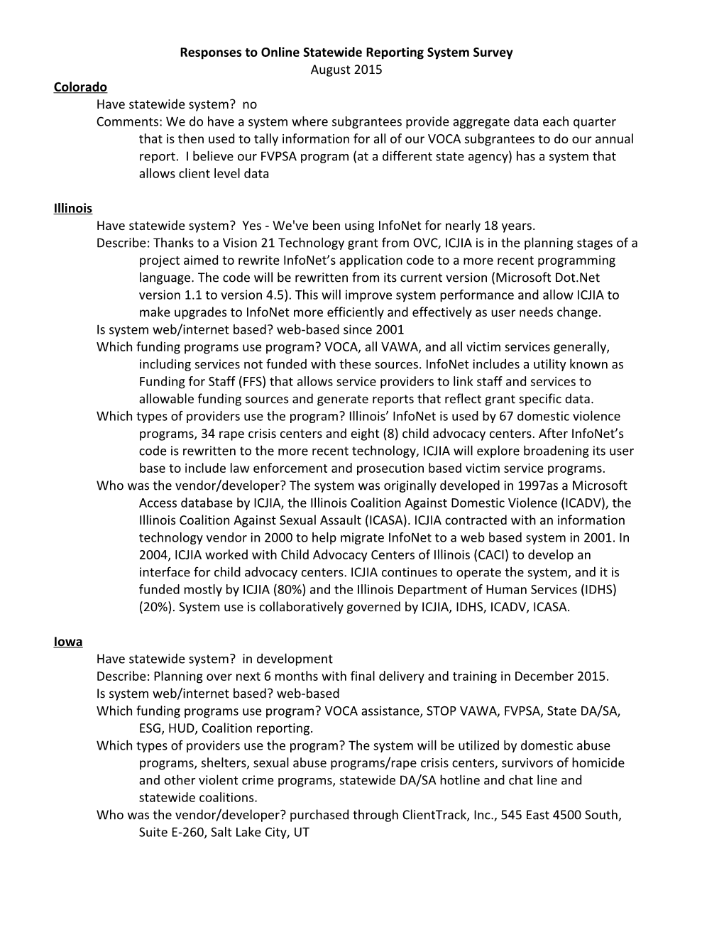 Responses to Online Statewide Reporting System Survey