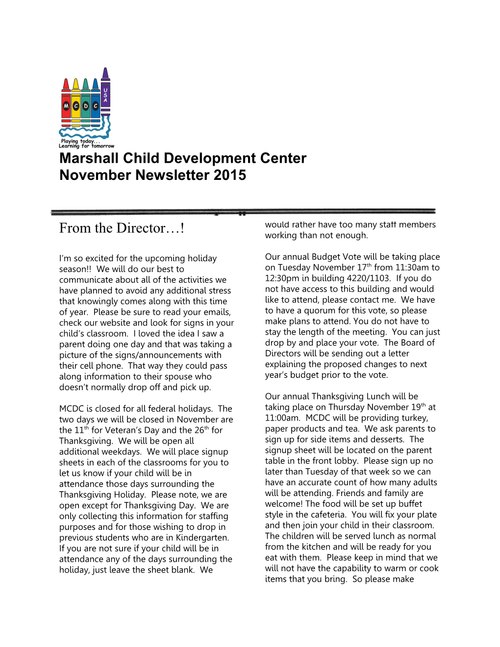 Marshall Child Development Center