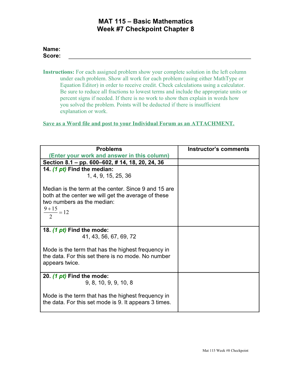 Week #1 Checkpoint Chapter 3