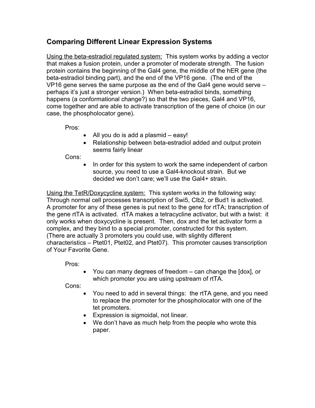 Comparing Different Linear Expression Systems