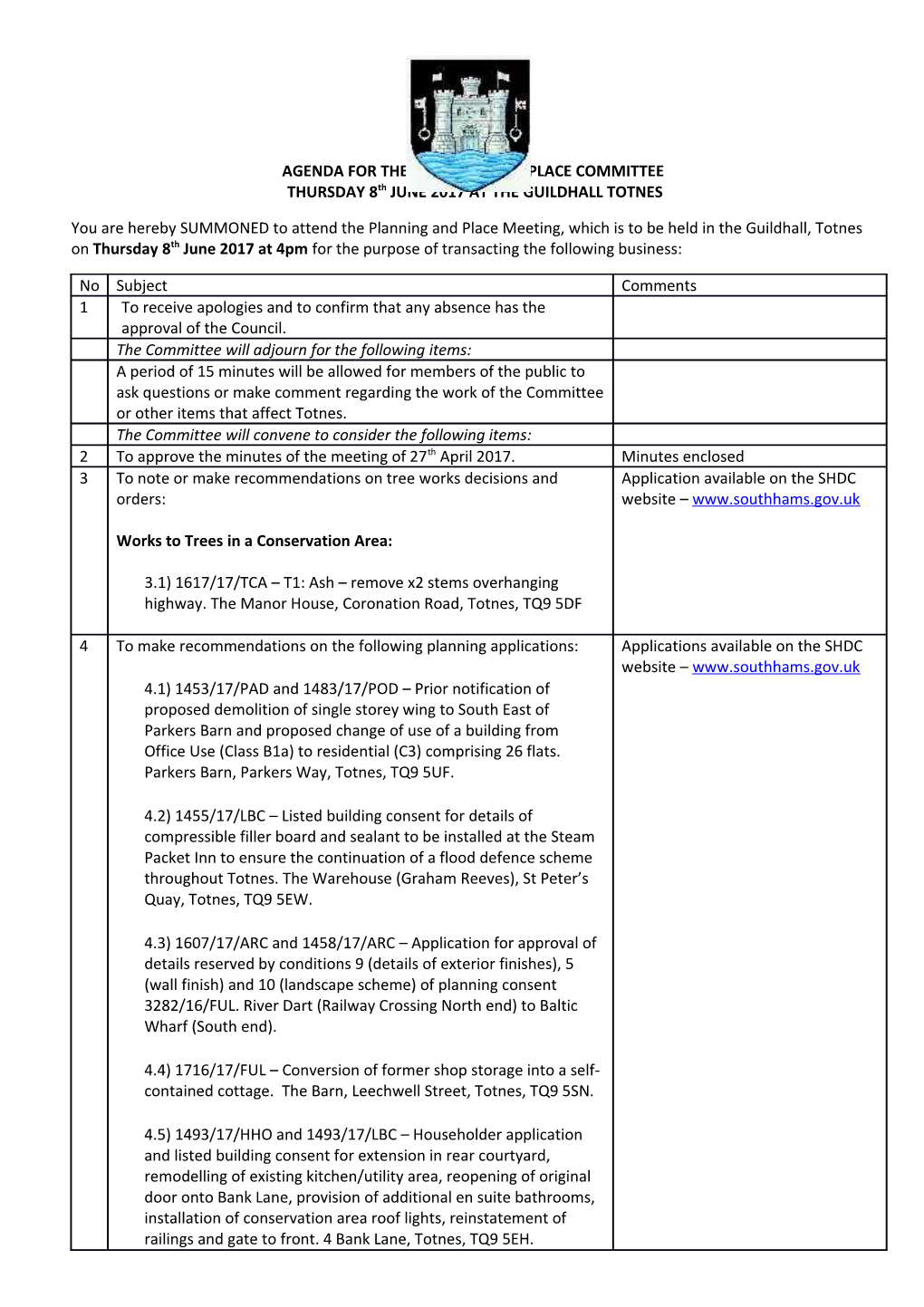 Minutes of the Meeting of Totnes Town Council