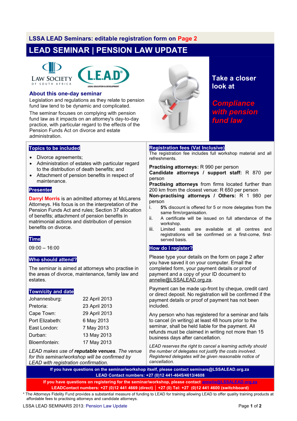 LSSA LEAD Seminars: Editable Registration Form Onpage 2