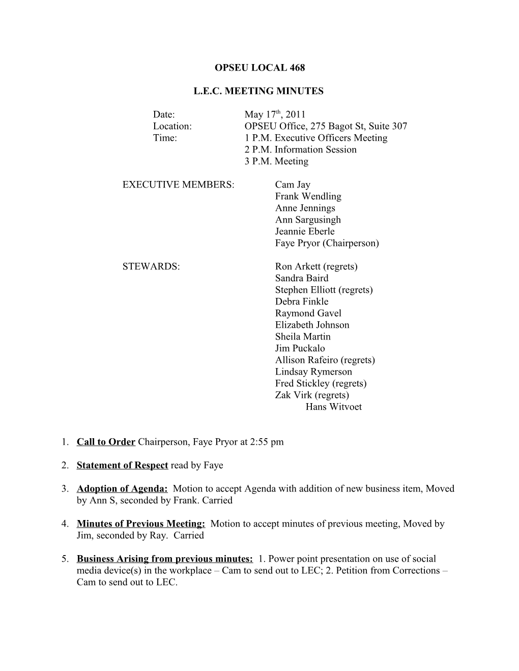 L.E.C. Meeting Minutes