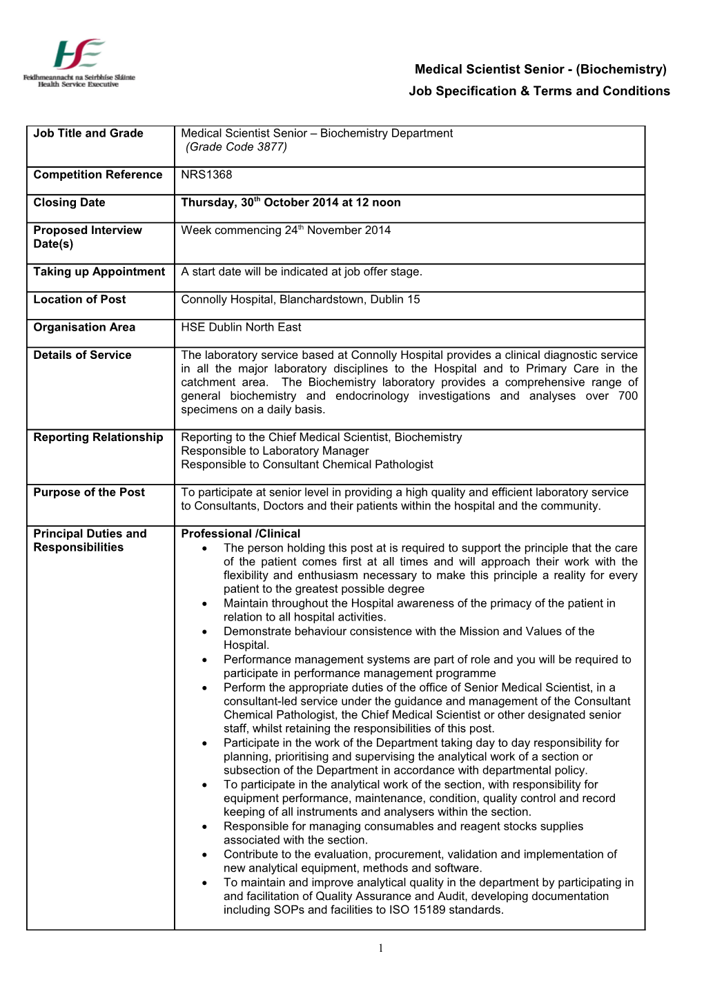 Medical Scientist Senior - (Biochemistry)