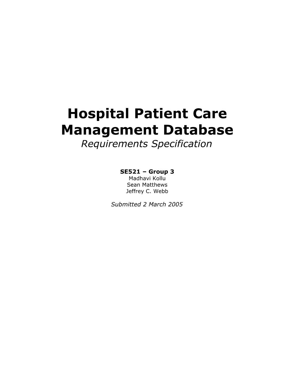 Hospital Patient Care Management Database
