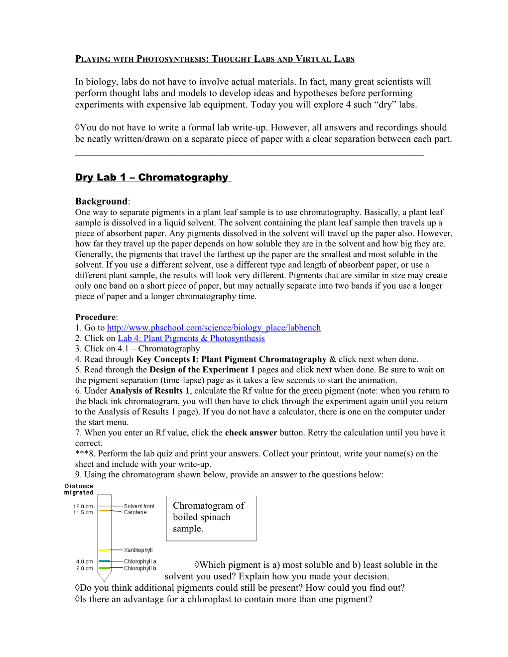 Playing with Photosynthesis: Thought Labs and Virtual Labs