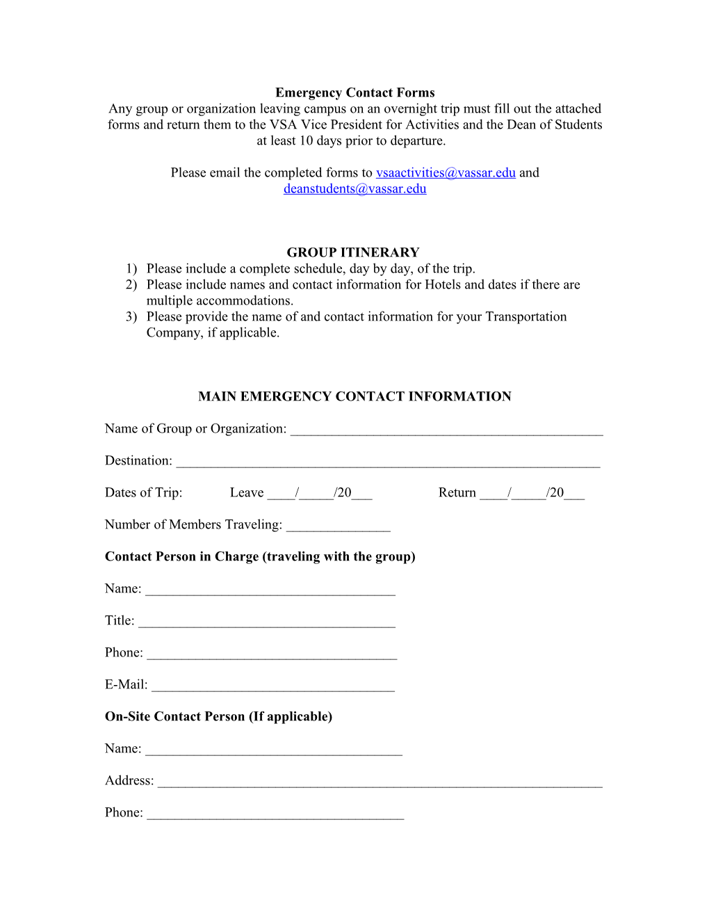 Emergency Contact Forms