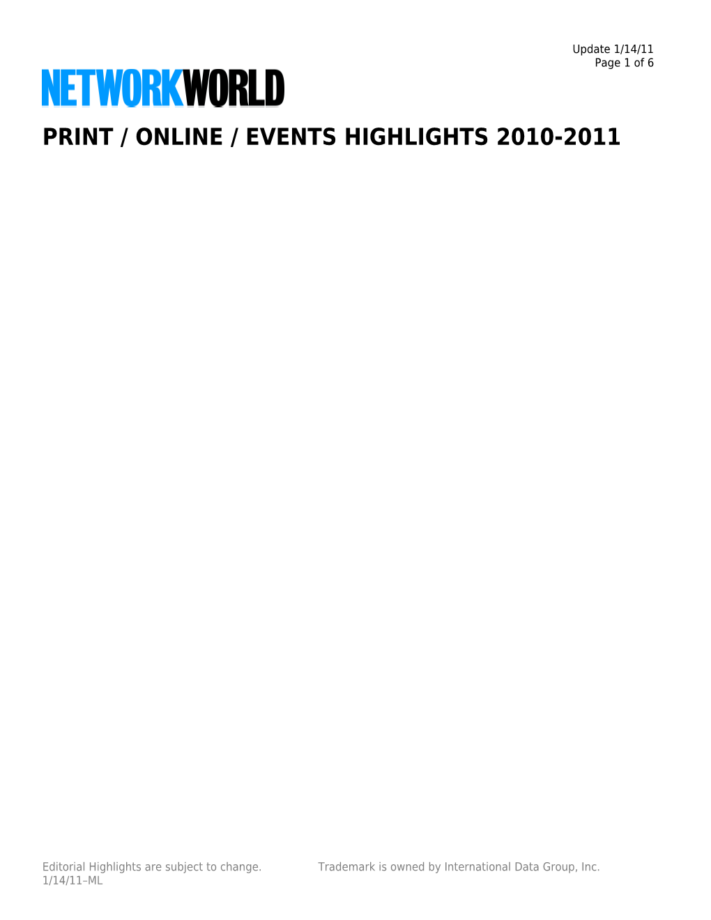 Print/Online/Events Highlights 2000