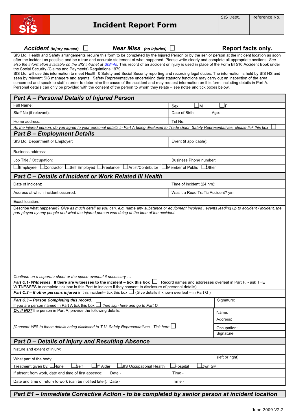 Health, Safety & Security - Forms - Accident and Incident Report Form