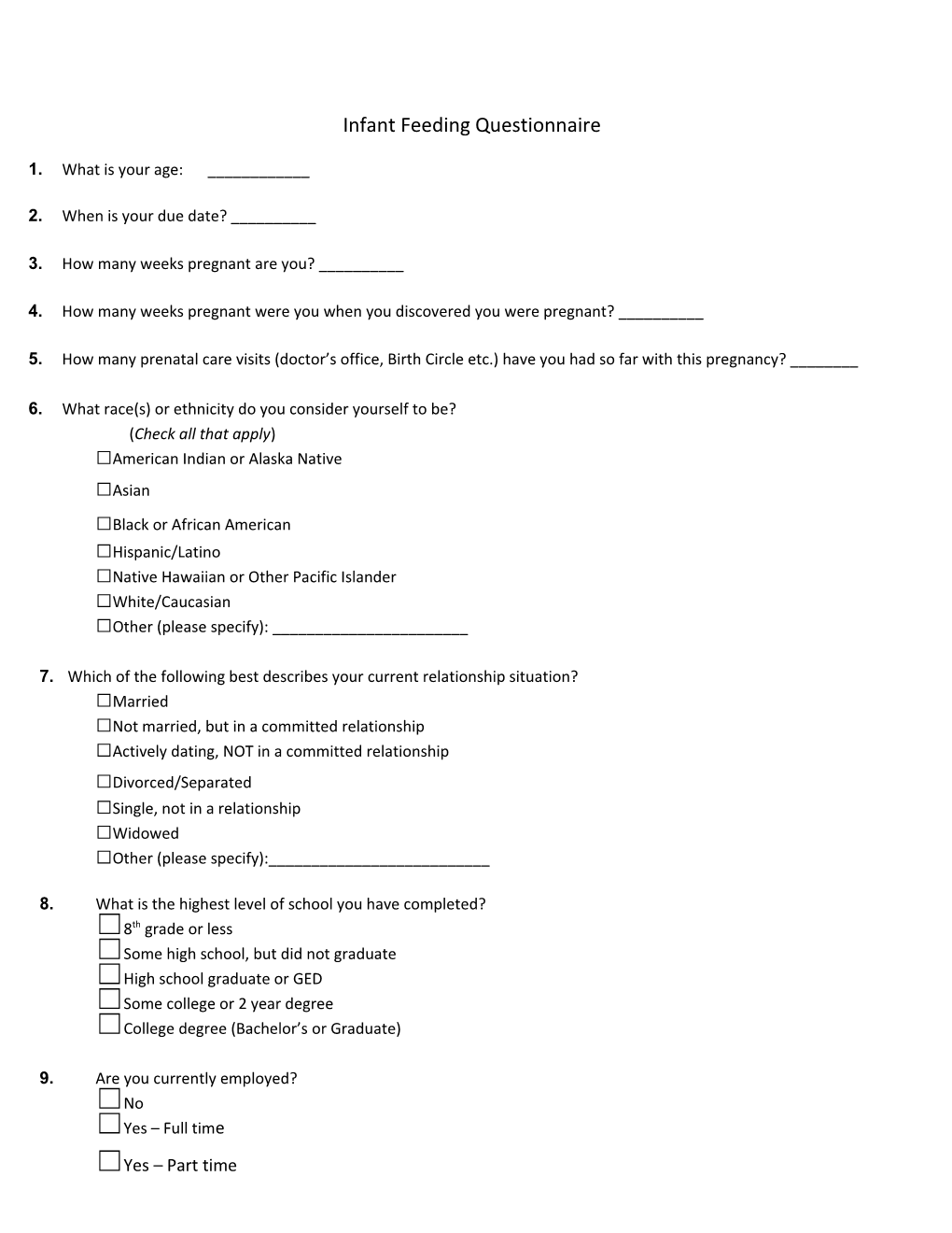 Infant Feeding Questionnaire