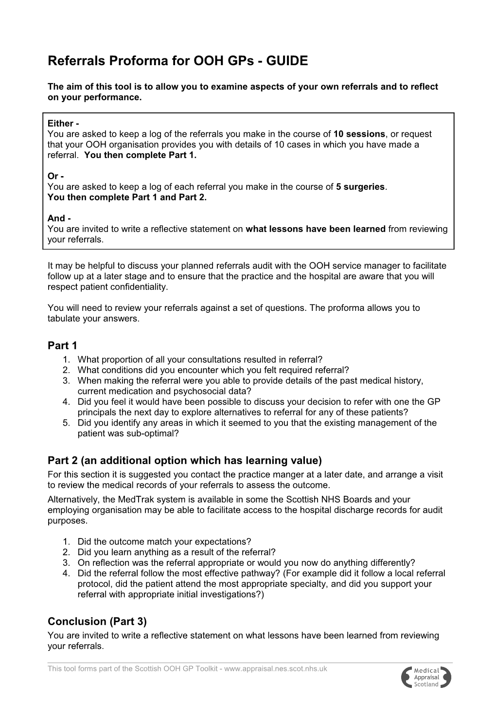 REFERRALS PROFORMA TOOL for SESSIONAL Gps