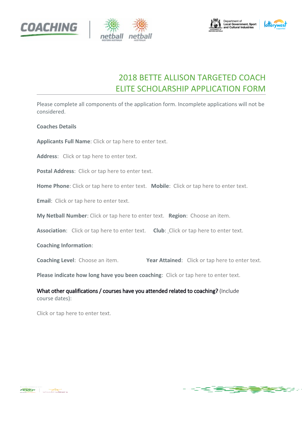 2018 Bette Allison Targeted Coach Elite Scholarship Application Form