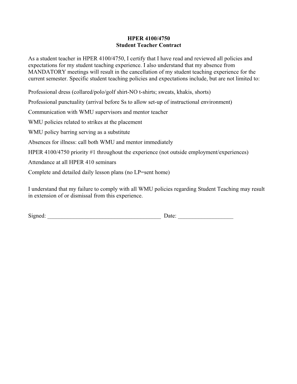 Student Teacher Contract