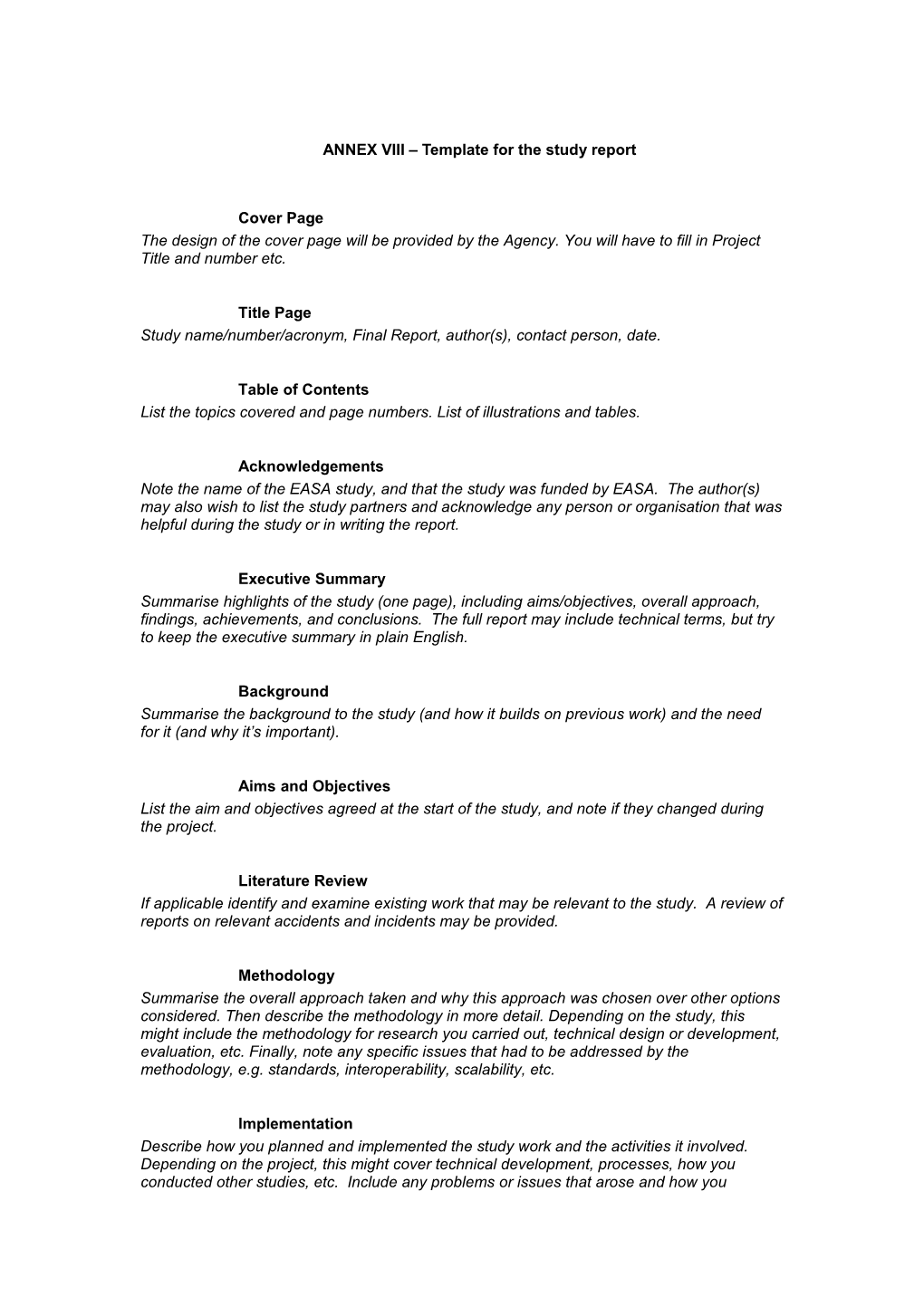 ANNEX VIII Template for the Study Report