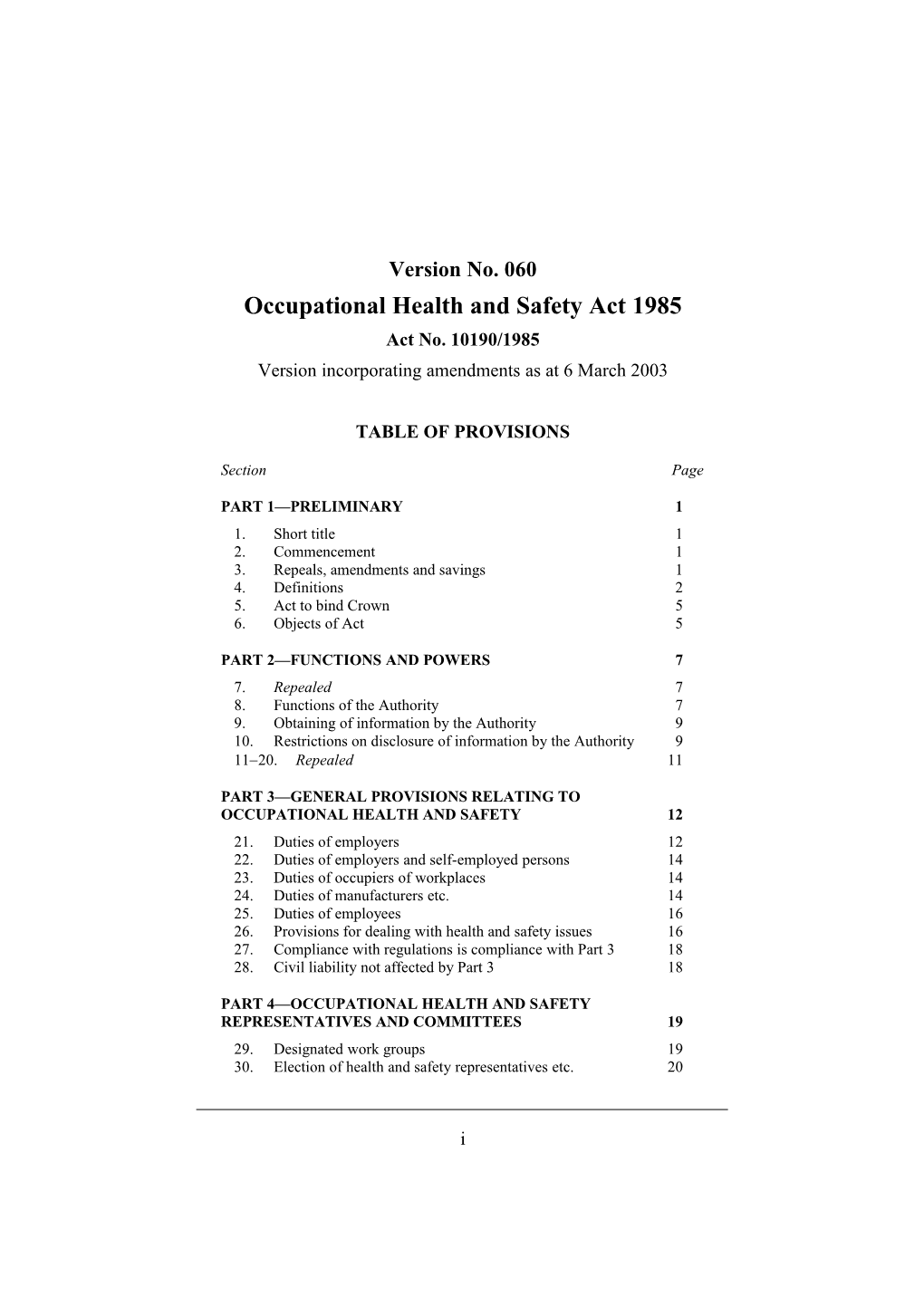 Occupational Health and Safety Act 1985