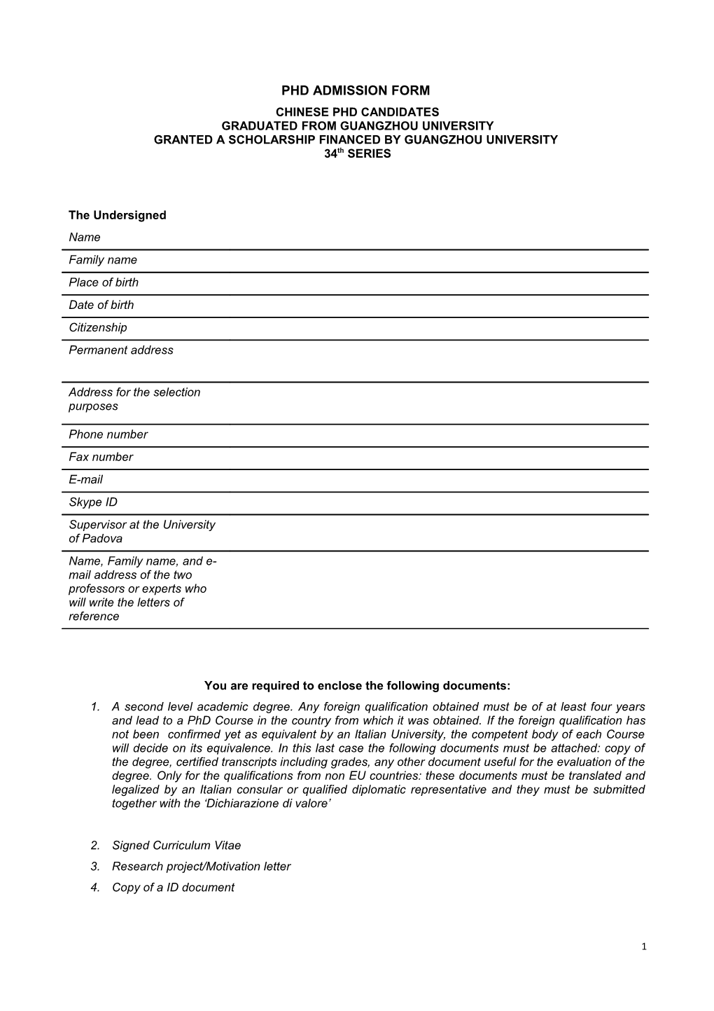 Phd Admission Form