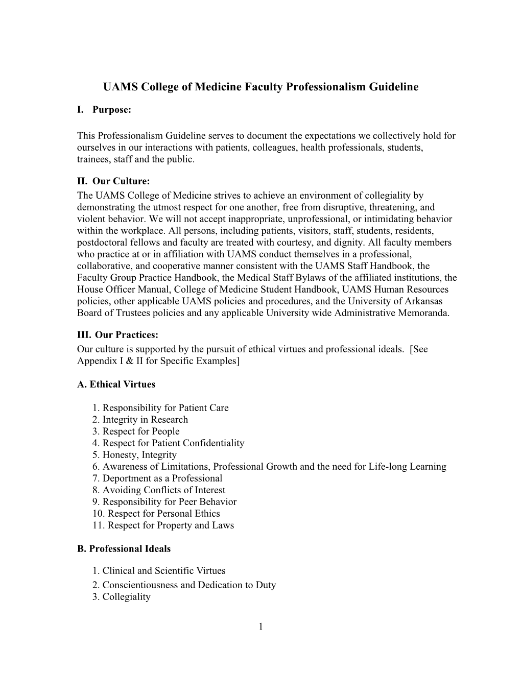 UAMS Professional Code of Conduct Policy