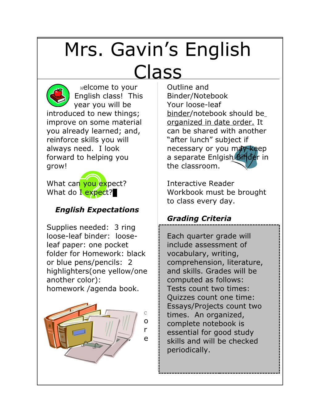 English Class Guidelines and Expectations