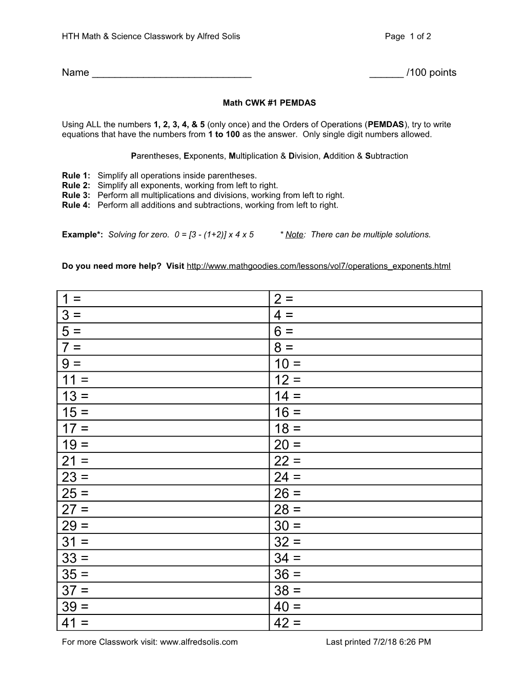 HTH Math & Science Classwork by Alfred Solis Page 1 of 2