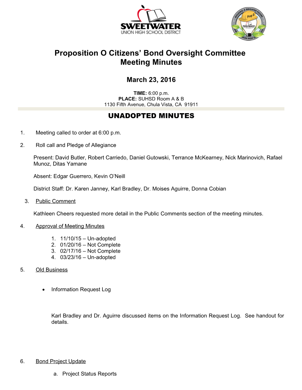 Proposition O Citizens Bond Oversight Committee