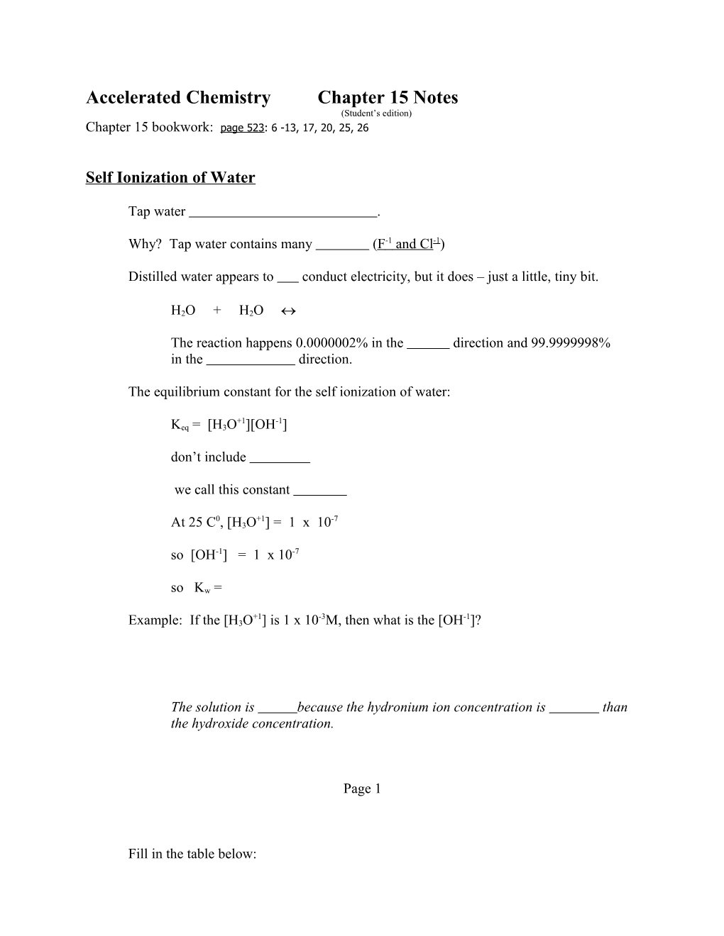 Accelerated Chemistry Chapter 15 Notes