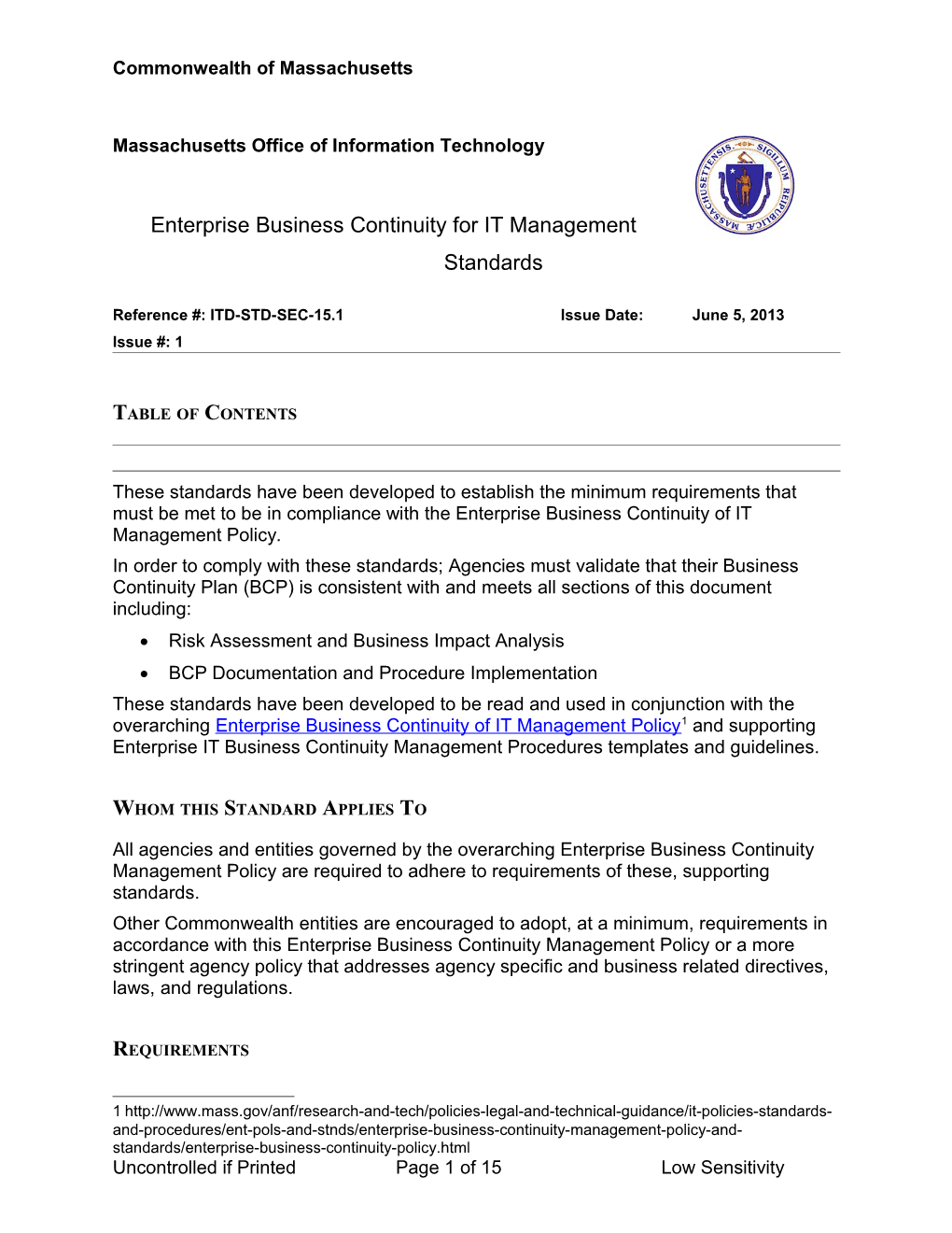 Enterprise Business Continuity for IT Management Standards