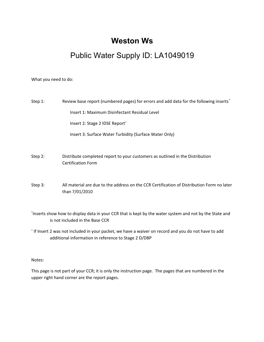 Public Water Supply ID: LA1049019