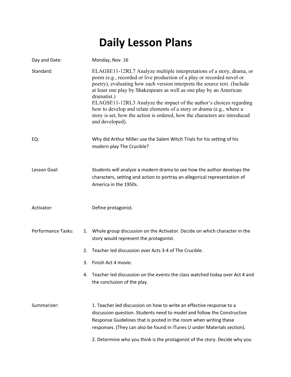 Daily Lesson Plans s2