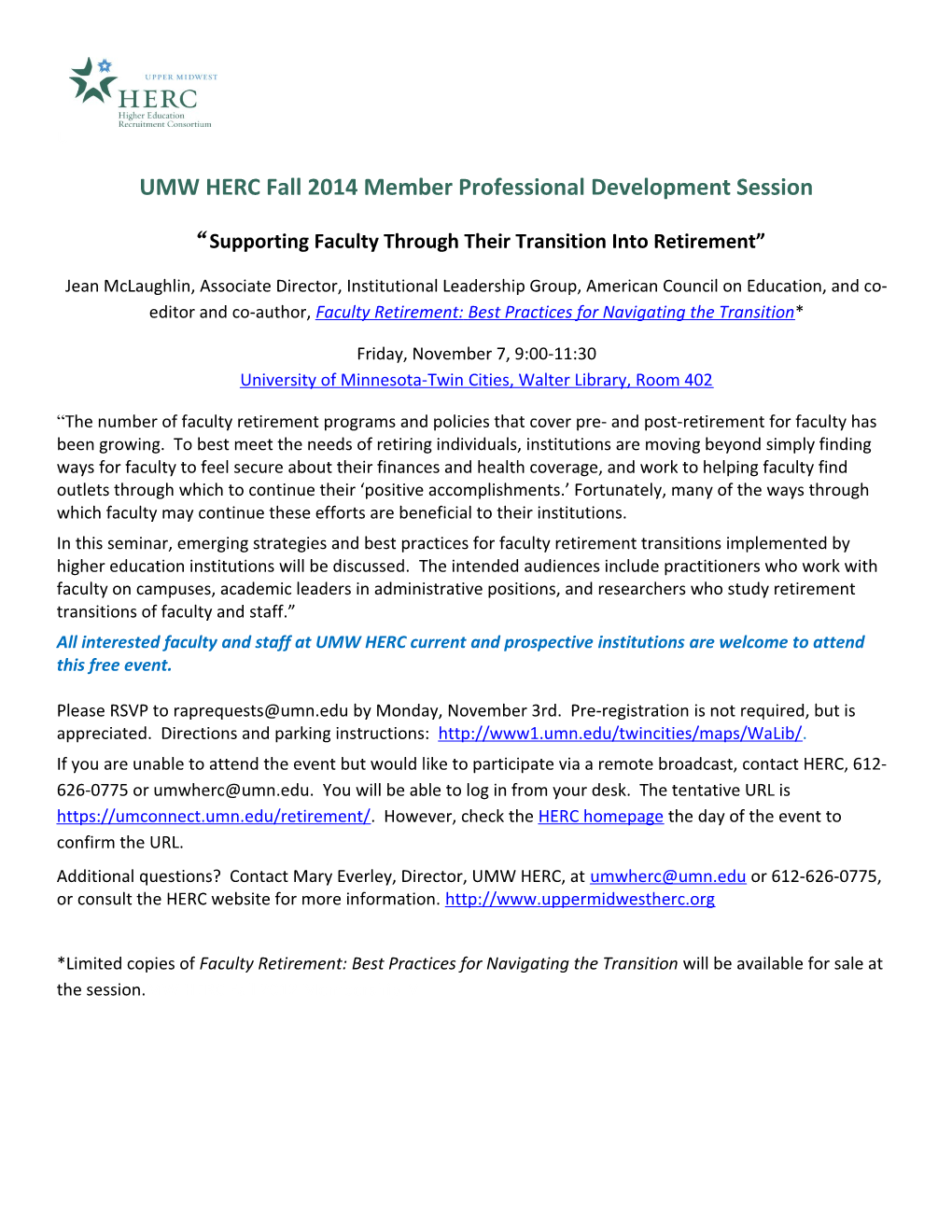 UMW HERC Fall 2014 Member Professional Development Session