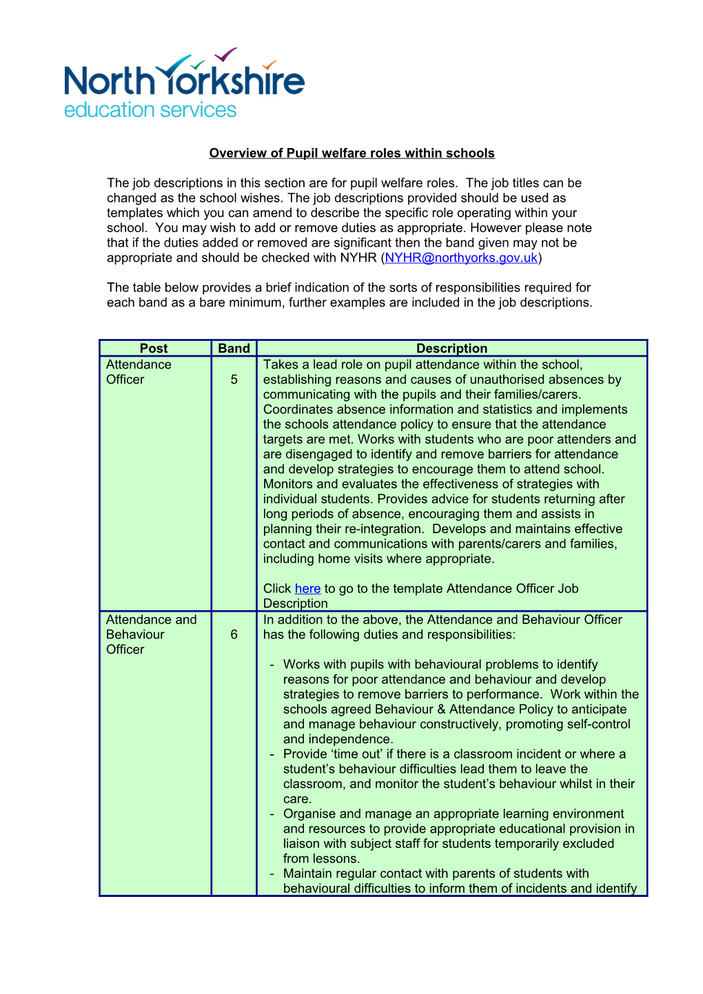 Pupil Welfare Roles Template JD's