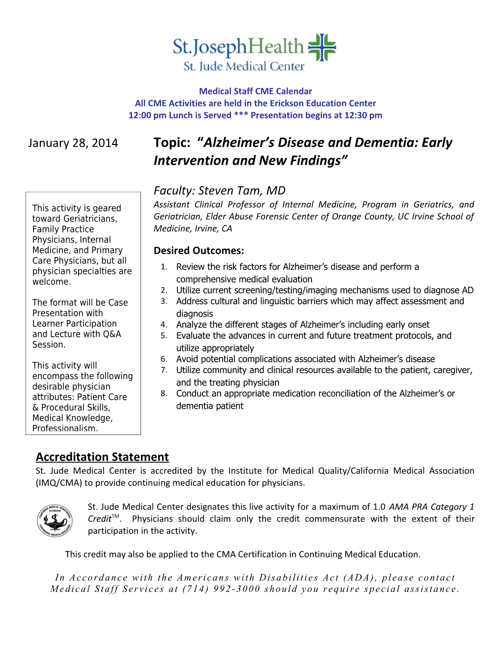 Medical Staff CME Calendar