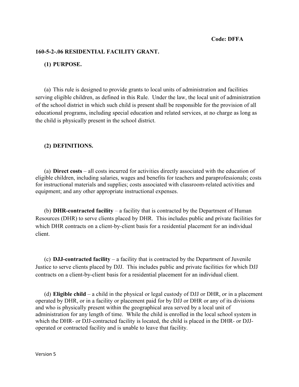 160-5-2-.06 Residential Facility Grant