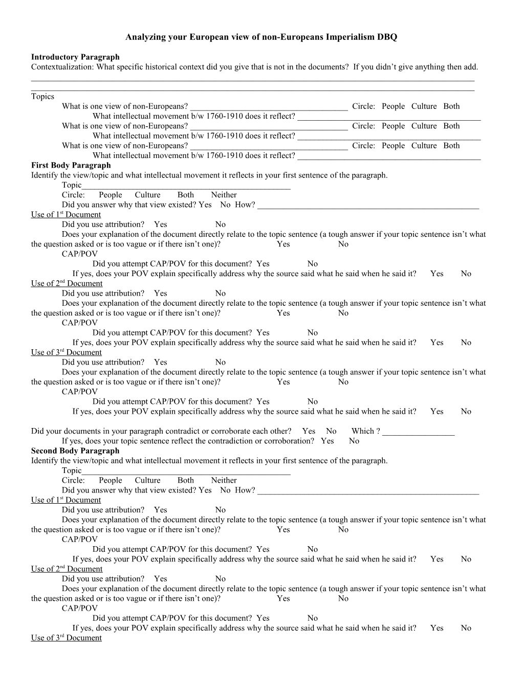 Analyzing Your European View of Non-Europeans Imperialism DBQ