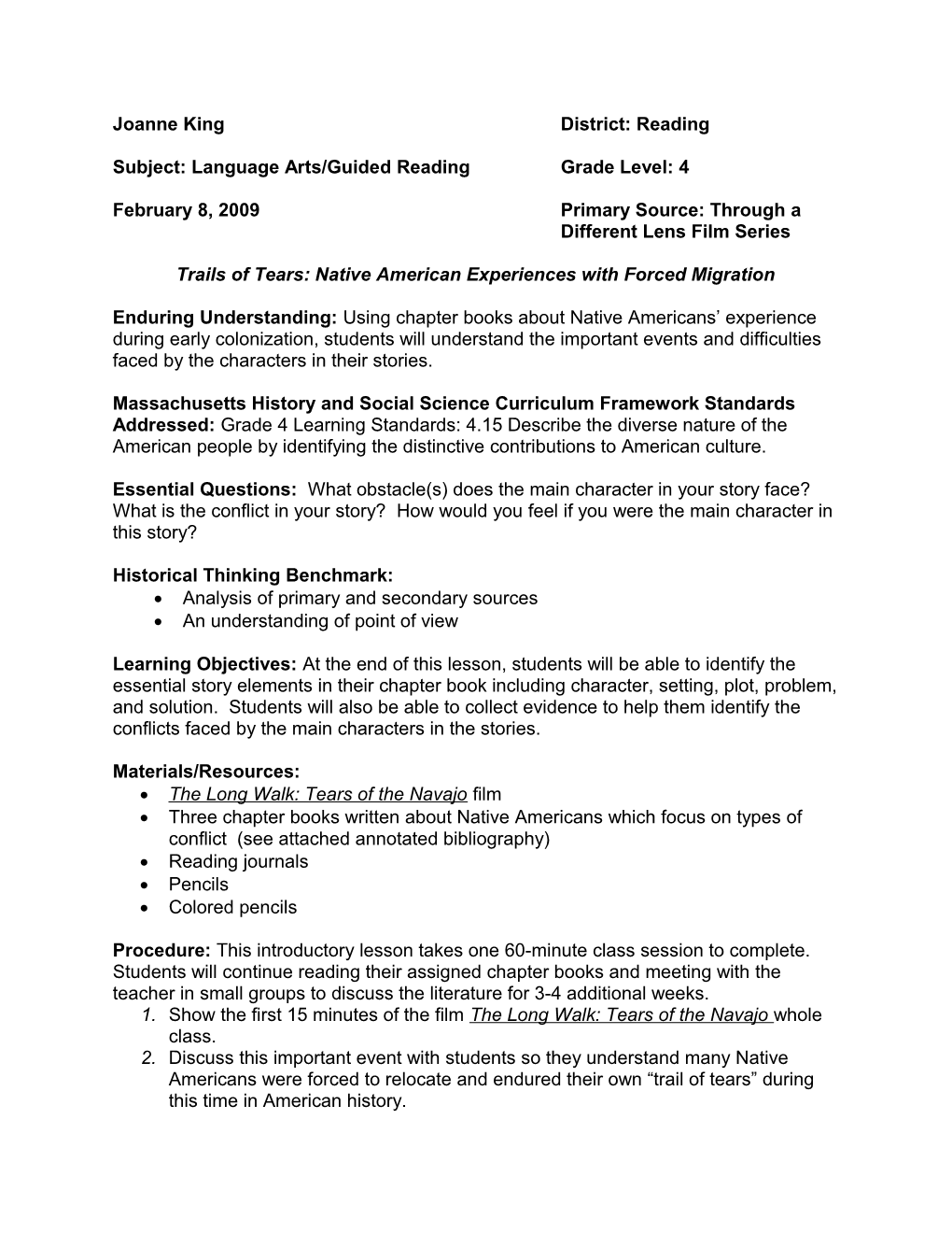 Subject: Language Arts/Guided Reading Grade Level: 4