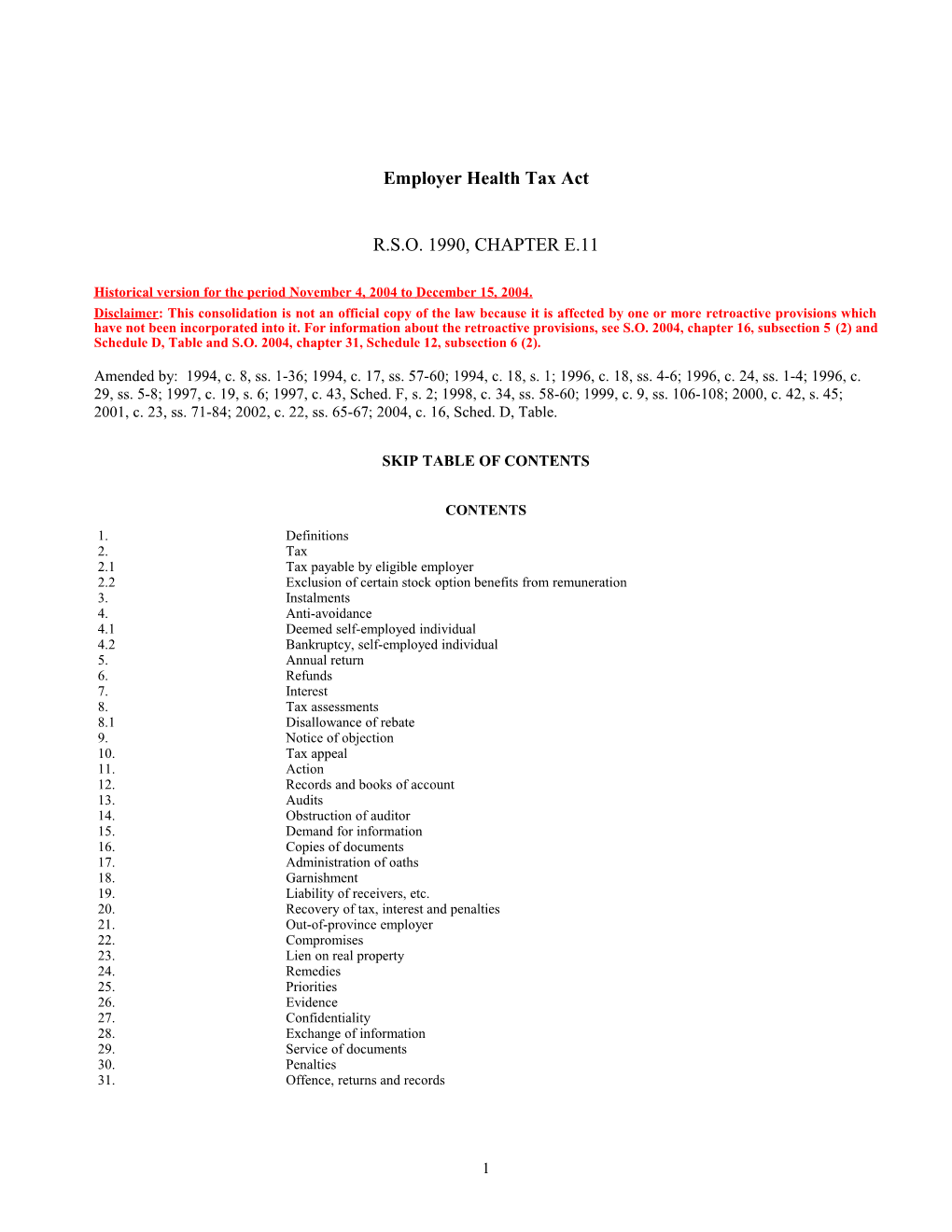 Employer Health Tax Act, R.S.O. 1990, C. E.11