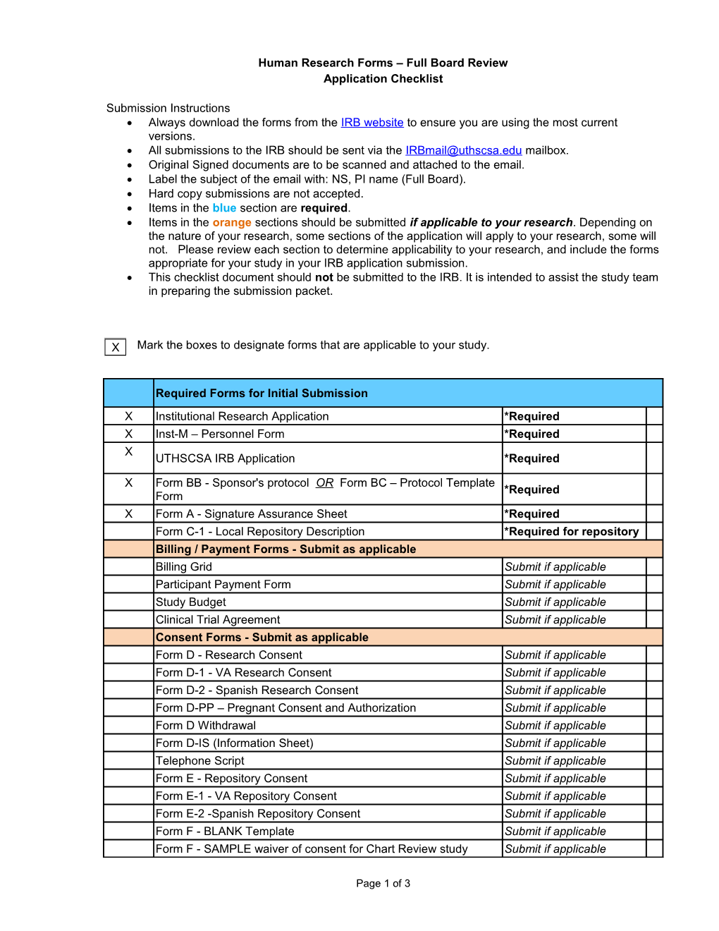 Application Checklist-Full Board