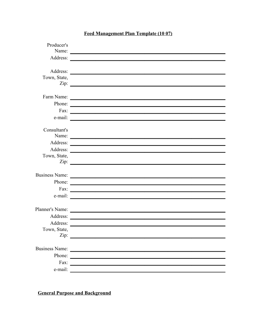 Feed Management Plan Template