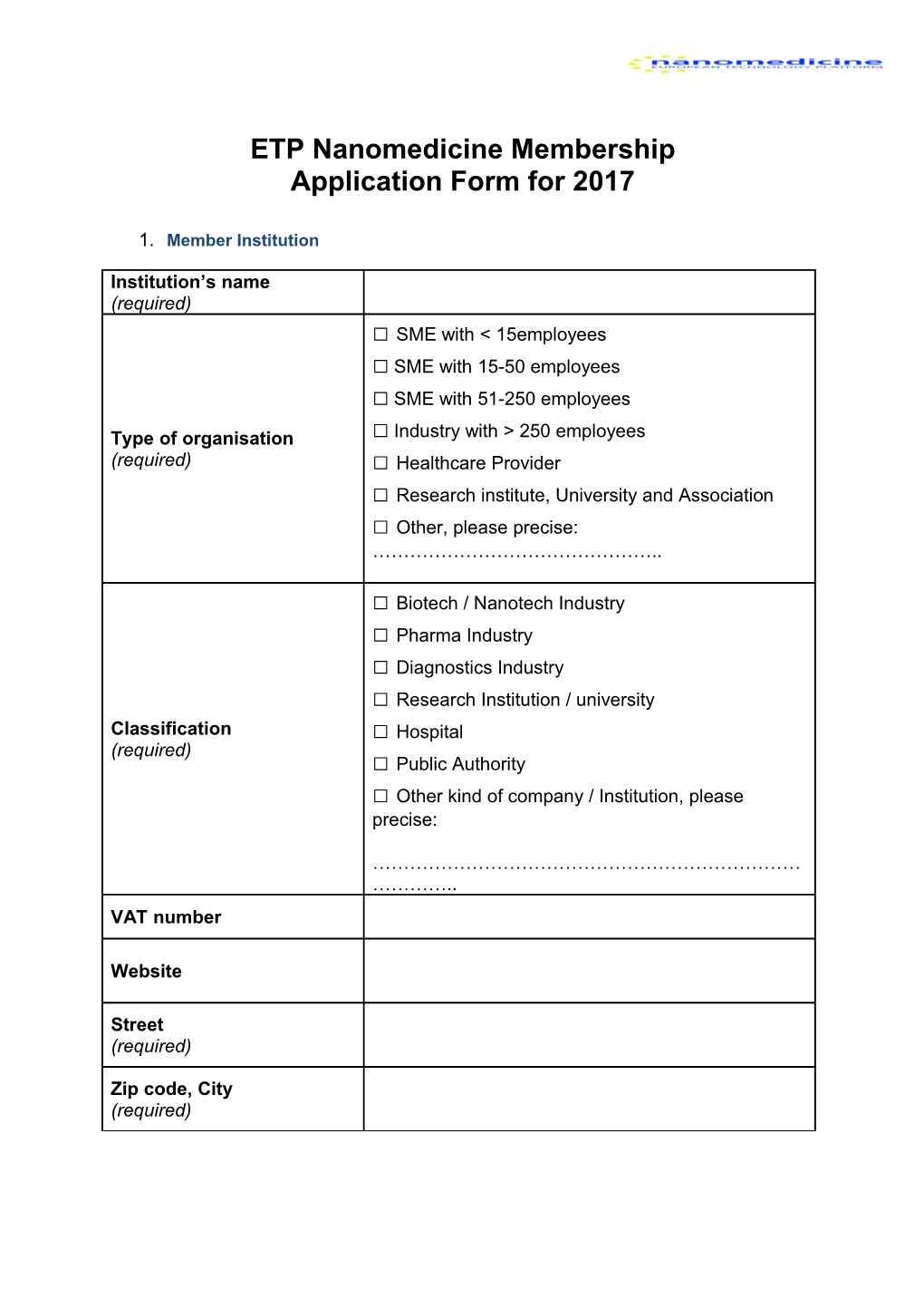 2. Official Representative (Main Contact) for the ETPN