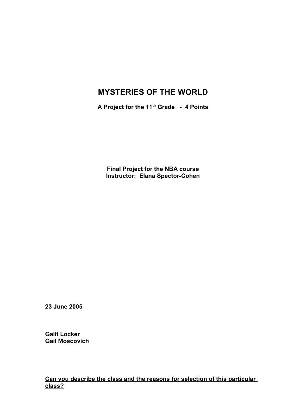 Mysteries of the World